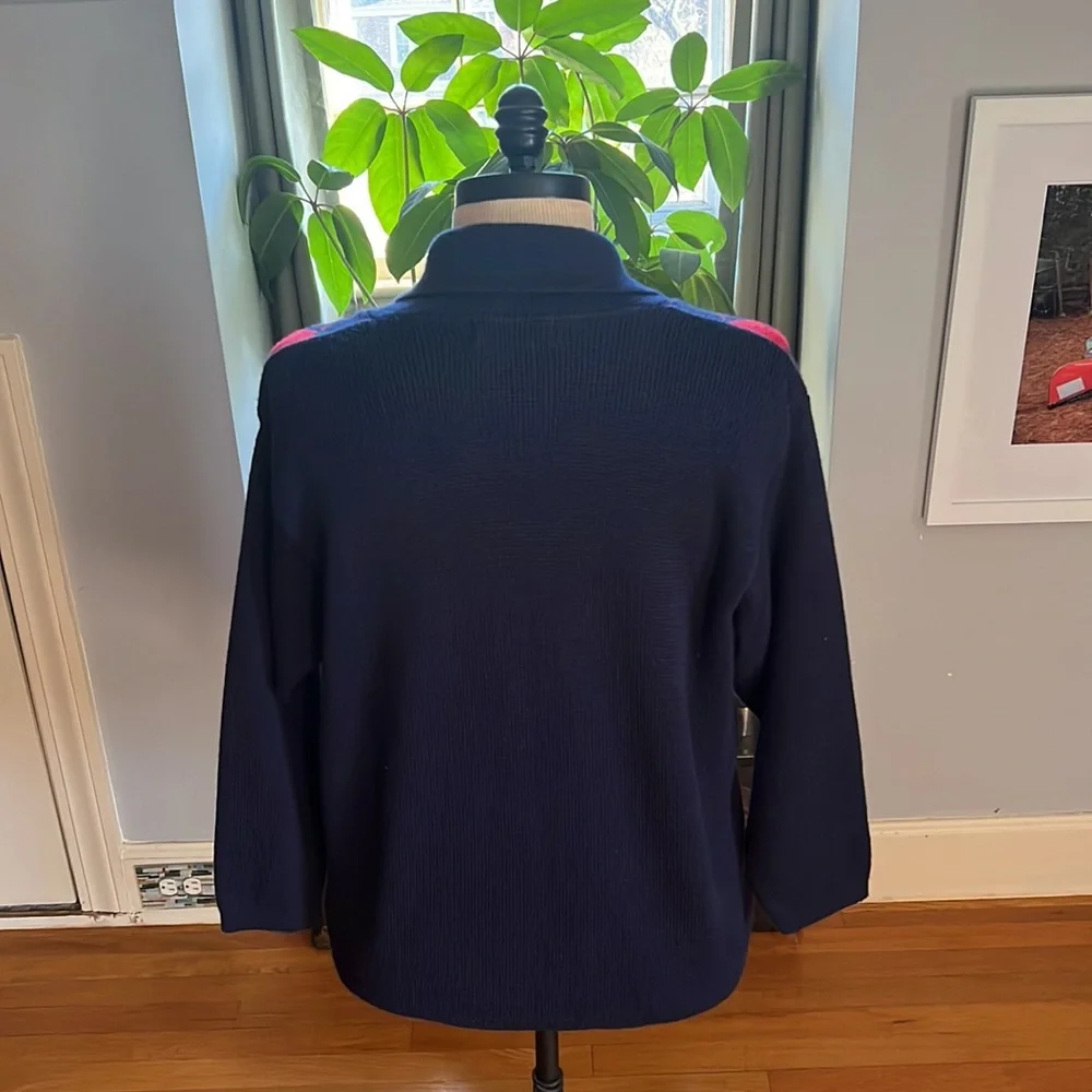 Pitlochry Wool Blend Cardigan Made in Scotland Navy Green Plaid Size Large - Picture 9 of 15